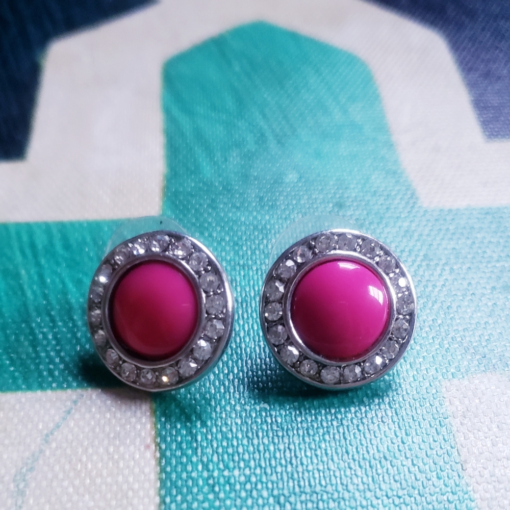 Nordstrom Pink and Silver Halo Stud Earrings with Dome Shape